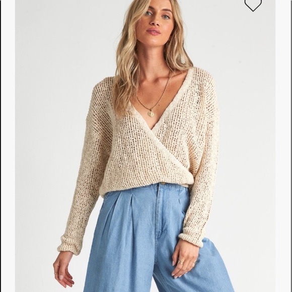 Billabong Sweet Bliss Cream Crochet Cross Front Sweater - Picture 2 of 7